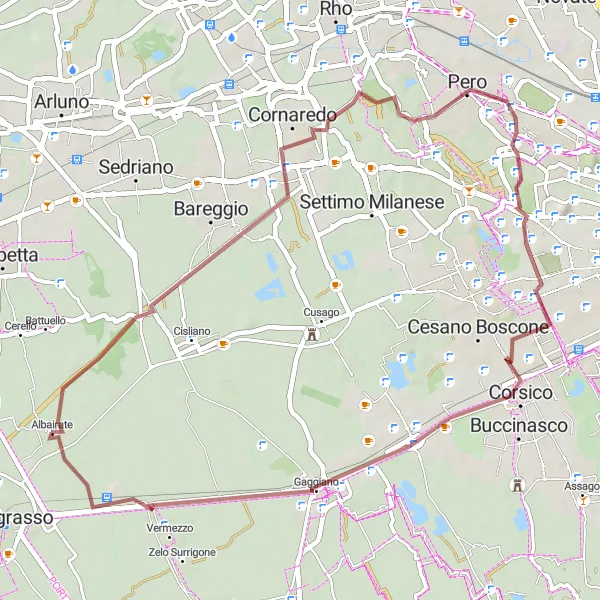 Miniatura mapy "Trasa Gravel Albairate - Vermezzo" - trasy rowerowej w Lombardia, Italy. Wygenerowane przez planer tras rowerowych Tarmacs.app