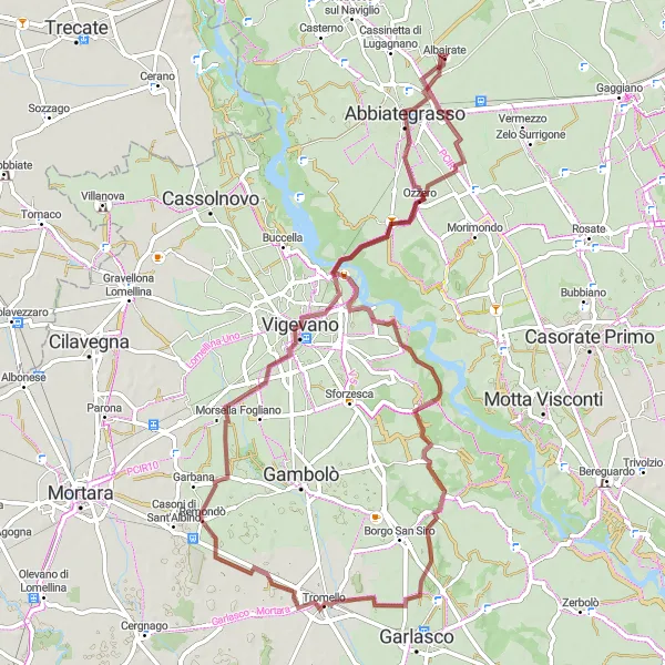 Miniaturní mapa "Challenging gravel loop from Albairate" inspirace pro cyklisty v oblasti Lombardia, Italy. Vytvořeno pomocí plánovače tras Tarmacs.app