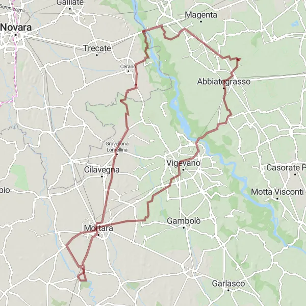 Miniature de la carte de l'inspiration cycliste "Parcours en Gravel autour d'Albairate" dans la Lombardia, Italy. Générée par le planificateur d'itinéraire cycliste Tarmacs.app