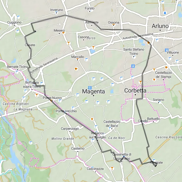 Mapa miniatúra "Okruh cez Lombardia" cyklistická inšpirácia v Lombardia, Italy. Vygenerované cyklistickým plánovačom trás Tarmacs.app