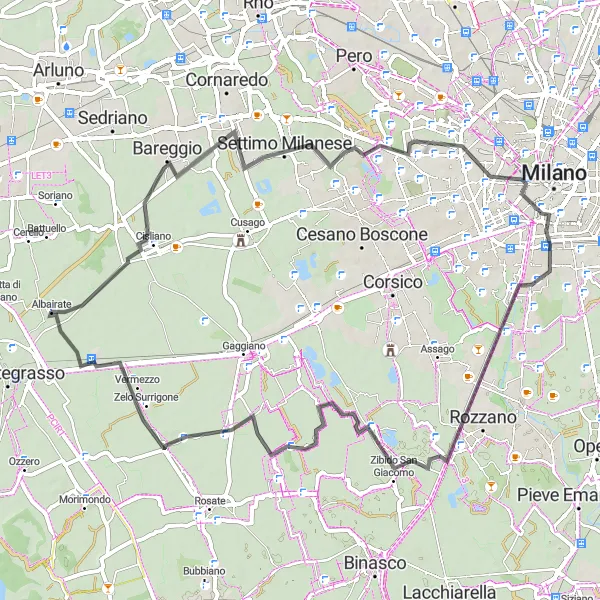 Miniatura della mappa di ispirazione al ciclismo "Ciclabile da Albairate a Ravello" nella regione di Lombardia, Italy. Generata da Tarmacs.app, pianificatore di rotte ciclistiche