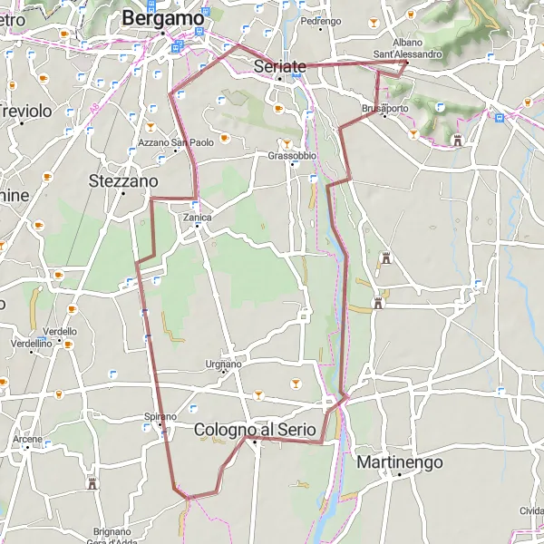 Miniatua del mapa de inspiración ciclista "Ruta de Grava a Cologno al Serio" en Lombardia, Italy. Generado por Tarmacs.app planificador de rutas ciclistas