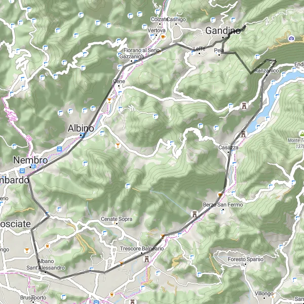 Miniatura della mappa di ispirazione al ciclismo "Tra natura e borghi lombardi in bicicletta" nella regione di Lombardia, Italy. Generata da Tarmacs.app, pianificatore di rotte ciclistiche