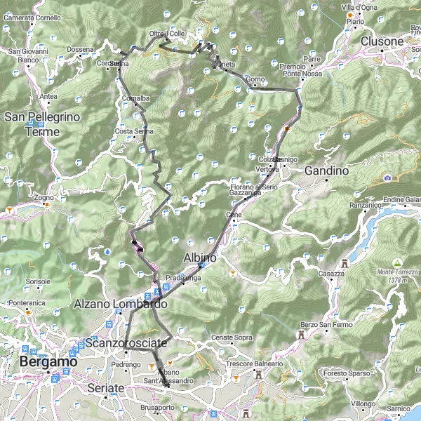 Miniatura della mappa di ispirazione al ciclismo "Giro in bicicletta da Albano Sant'Alessandro" nella regione di Lombardia, Italy. Generata da Tarmacs.app, pianificatore di rotte ciclistiche