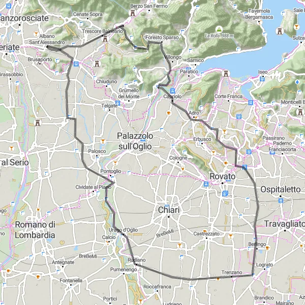 Mapa miniatúra "Okružná cyklistická trasa Albano Sant'Alessandro - Monte San Giorgio" cyklistická inšpirácia v Lombardia, Italy. Vygenerované cyklistickým plánovačom trás Tarmacs.app