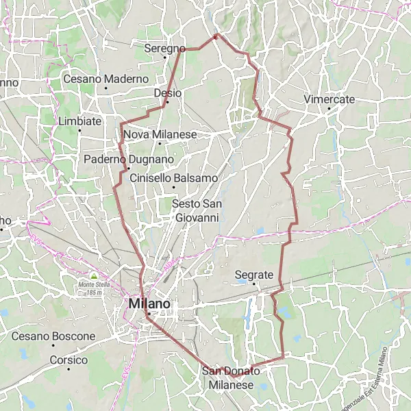 Kartminiatyr av "Grusvei til Milan via Triuggio og Desio" sykkelinspirasjon i Lombardia, Italy. Generert av Tarmacs.app sykkelrutoplanlegger