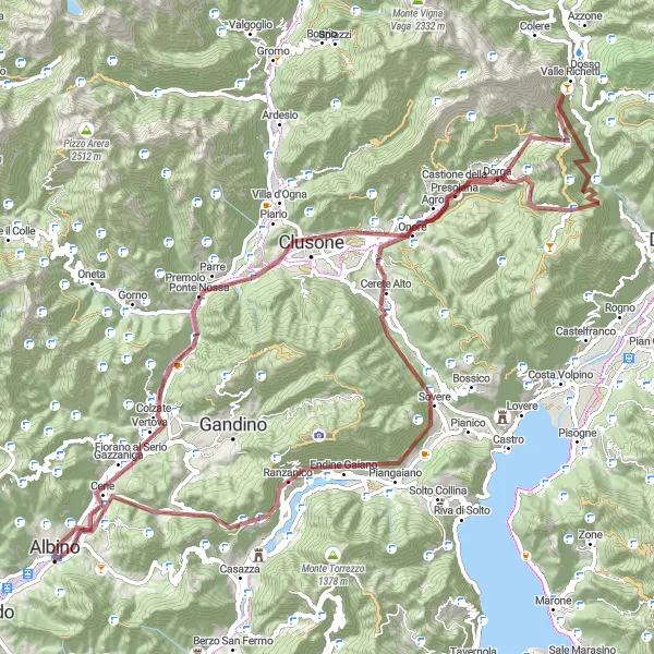 Miniatura della mappa di ispirazione al ciclismo "Giro in bici da Albino a Castione della Presolana" nella regione di Lombardia, Italy. Generata da Tarmacs.app, pianificatore di rotte ciclistiche