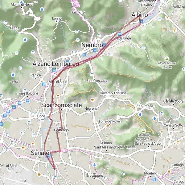 Map miniature of "Short Gravel Cycling Loop from Albino" cycling inspiration in Lombardia, Italy. Generated by Tarmacs.app cycling route planner