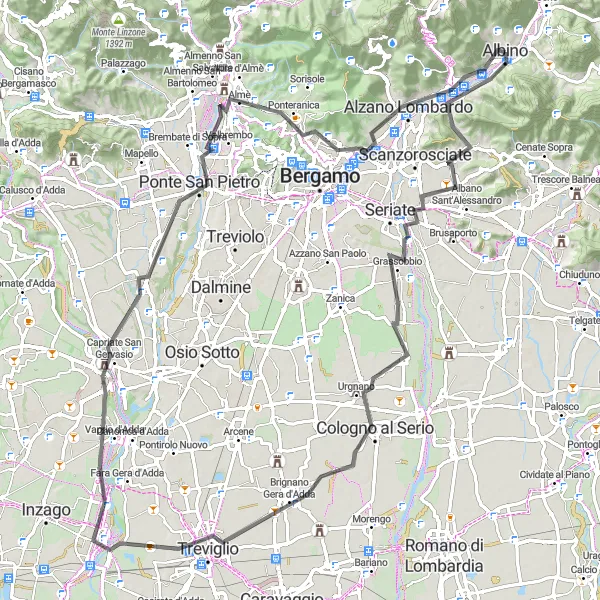 Mapa miniatúra "Okruh okolo Bergama" cyklistická inšpirácia v Lombardia, Italy. Vygenerované cyklistickým plánovačom trás Tarmacs.app