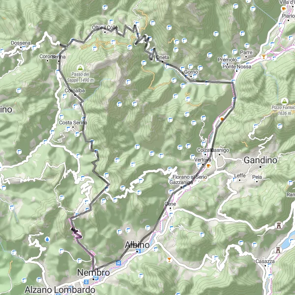 Miniaturní mapa "Road Cycling Adventure to Colle di Zambla" inspirace pro cyklisty v oblasti Lombardia, Italy. Vytvořeno pomocí plánovače tras Tarmacs.app