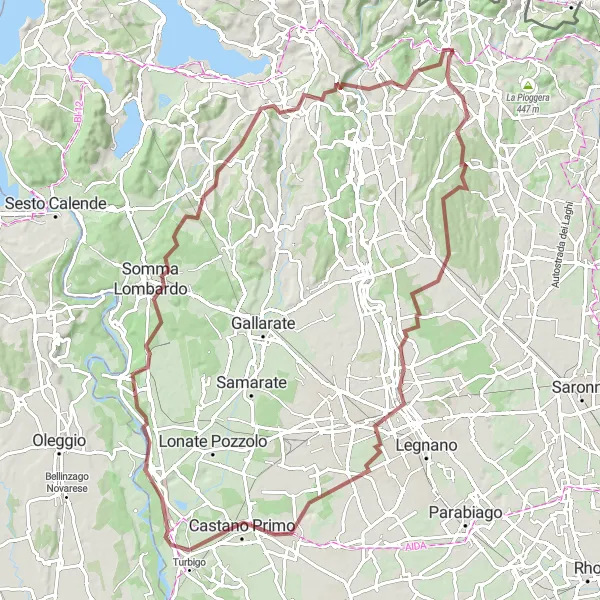 Miniatua del mapa de inspiración ciclista "Ruta de ciclismo de gravilla Albiolo - Brunello" en Lombardia, Italy. Generado por Tarmacs.app planificador de rutas ciclistas