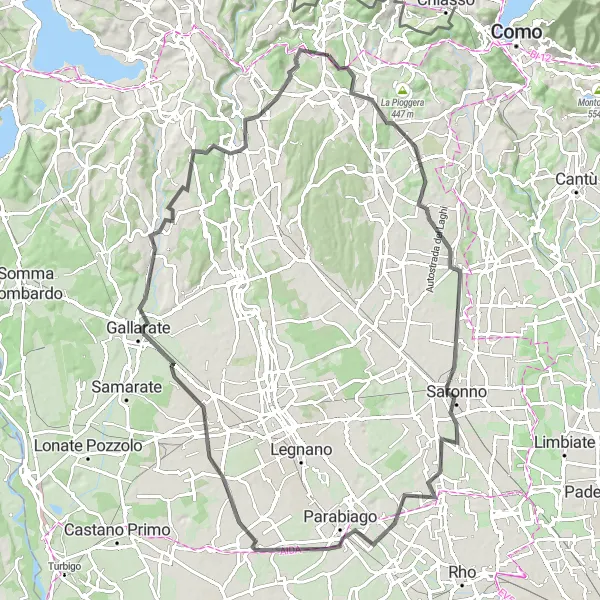 Kartminiatyr av "Rundtur til Gallarate" sykkelinspirasjon i Lombardia, Italy. Generert av Tarmacs.app sykkelrutoplanlegger