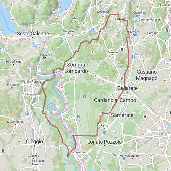 Map miniature of "Cardano Gravel Loop" cycling inspiration in Lombardia, Italy. Generated by Tarmacs.app cycling route planner