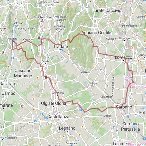 Map miniature of "Picturesque Gravel Ride to Orago" cycling inspiration in Lombardia, Italy. Generated by Tarmacs.app cycling route planner