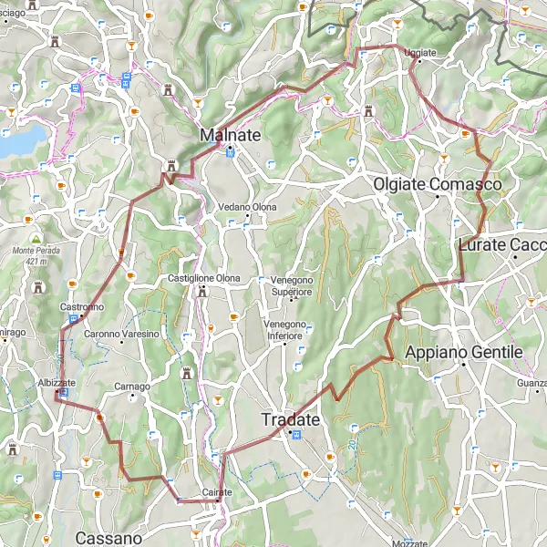 Map miniature of "Gravel Exploration of Albizzate Surroundings" cycling inspiration in Lombardia, Italy. Generated by Tarmacs.app cycling route planner