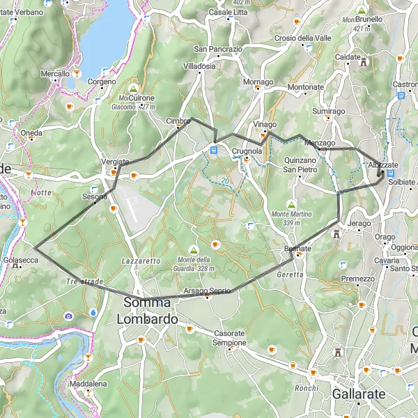 Kartminiatyr av "Golasecca Loop" cykelinspiration i Lombardia, Italy. Genererad av Tarmacs.app cykelruttplanerare