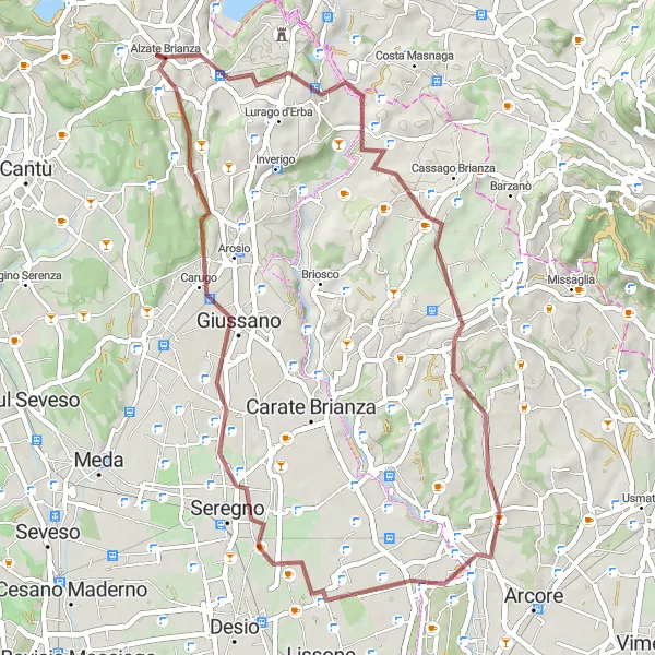 Miniatua del mapa de inspiración ciclista "Aventura en gravel por Alzate Brianza" en Lombardia, Italy. Generado por Tarmacs.app planificador de rutas ciclistas