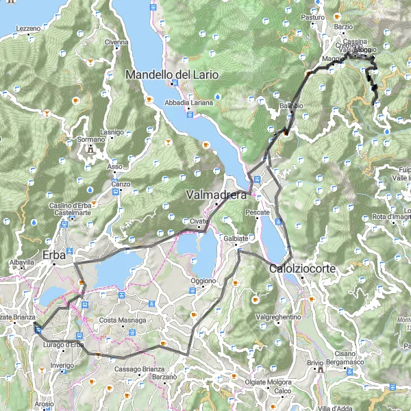 Miniatua del mapa de inspiración ciclista "Rutas panorámicas por Alzate Brianza y alrededores" en Lombardia, Italy. Generado por Tarmacs.app planificador de rutas ciclistas