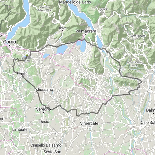 Mapa miniatúra "Kolobeh Lombardskými krajinami" cyklistická inšpirácia v Lombardia, Italy. Vygenerované cyklistickým plánovačom trás Tarmacs.app