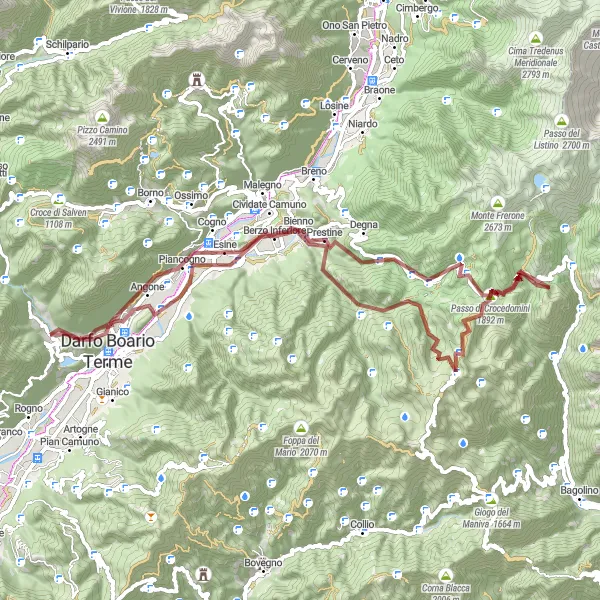 Miniatuurkaart van de fietsinspiratie "Grindpad van Angolo Terme naar Crocedomini" in Lombardia, Italy. Gemaakt door de Tarmacs.app fietsrouteplanner