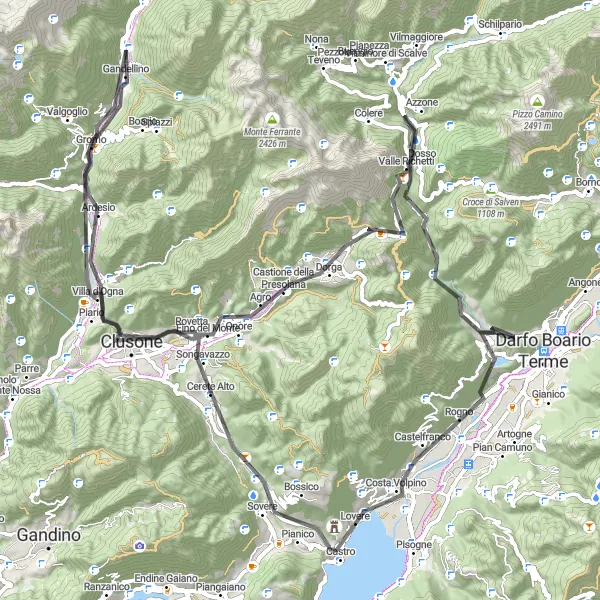 Miniatura della mappa di ispirazione al ciclismo "Avventura su Strada tra Monti e Valli" nella regione di Lombardia, Italy. Generata da Tarmacs.app, pianificatore di rotte ciclistiche