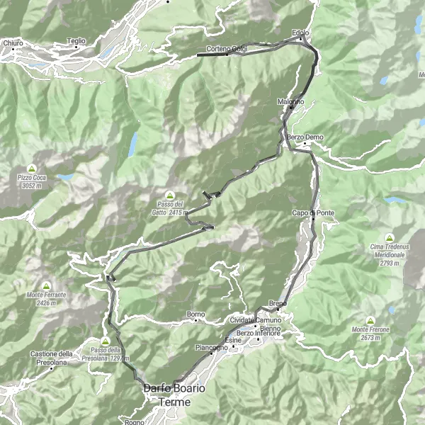 Miniature de la carte de l'inspiration cycliste "Parcours routier à travers les Alpes italiennes" dans la Lombardia, Italy. Générée par le planificateur d'itinéraire cycliste Tarmacs.app