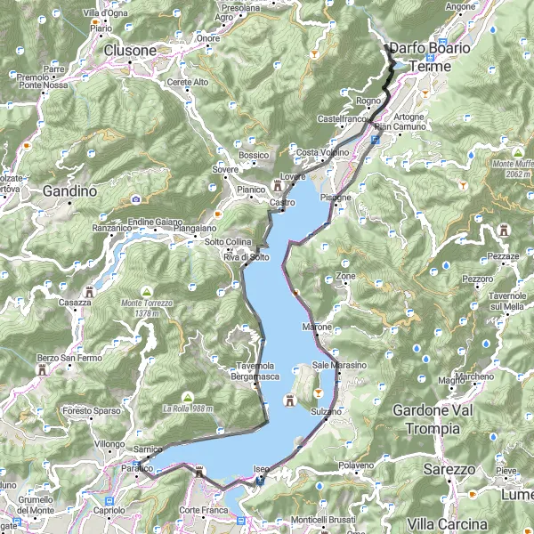 Miniature de la carte de l'inspiration cycliste "Les magnifiques vues du lac d'Iseo" dans la Lombardia, Italy. Générée par le planificateur d'itinéraire cycliste Tarmacs.app