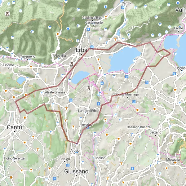 Map miniature of "The Brianza Gravel Adventure" cycling inspiration in Lombardia, Italy. Generated by Tarmacs.app cycling route planner