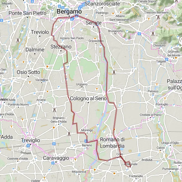Kartminiatyr av "Covo til Romano di Lombardia grustur" sykkelinspirasjon i Lombardia, Italy. Generert av Tarmacs.app sykkelrutoplanlegger