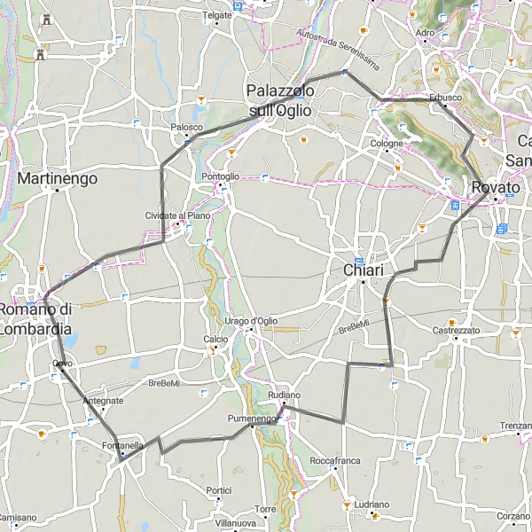 Mapa miniatúra "Cyklotúra cez kopce Lombardia" cyklistická inšpirácia v Lombardia, Italy. Vygenerované cyklistickým plánovačom trás Tarmacs.app