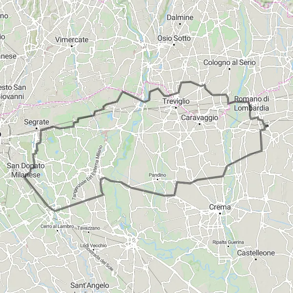 Kartminiatyr av "Antegnate til Covo grustur" sykkelinspirasjon i Lombardia, Italy. Generert av Tarmacs.app sykkelrutoplanlegger