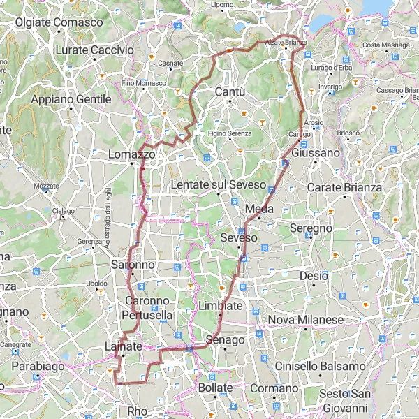 Miniatuurkaart van de fietsinspiratie "Gravel Avontuur rond Anzano del Parco" in Lombardia, Italy. Gemaakt door de Tarmacs.app fietsrouteplanner