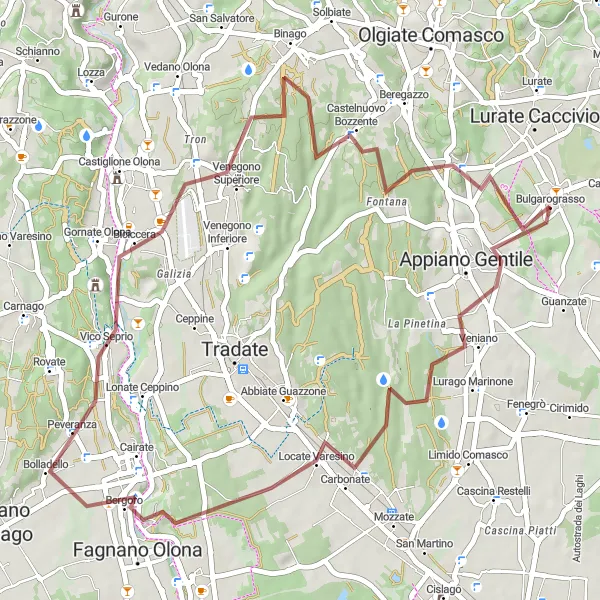 Map miniature of "Serene countryside ride through Cairate and Oltrona di San Mamette" cycling inspiration in Lombardia, Italy. Generated by Tarmacs.app cycling route planner