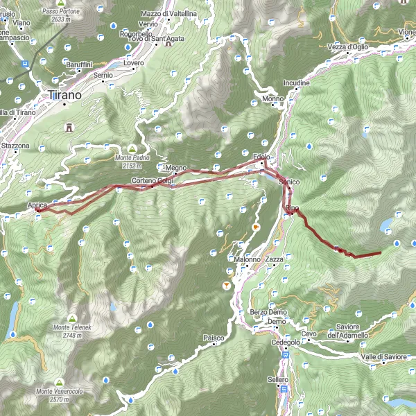 Map miniature of "Aprica Gravel Adventure" cycling inspiration in Lombardia, Italy. Generated by Tarmacs.app cycling route planner