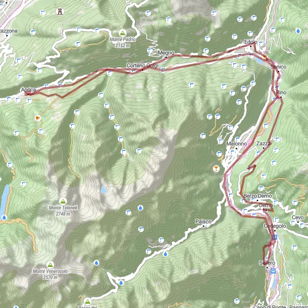 Zemljevid v pomanjšavi "Lepotna kolesarska tura po okolici Aprice" kolesarske inspiracije v Lombardia, Italy. Generirano z načrtovalcem kolesarskih poti Tarmacs.app