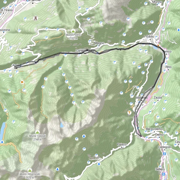 Map miniature of "Aprica to San Pietro in Aprica Circuit" cycling inspiration in Lombardia, Italy. Generated by Tarmacs.app cycling route planner