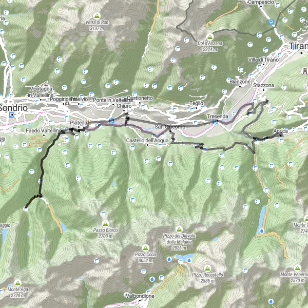 Mapa miniatúra "Cyklovýlet cez scenické miesta" cyklistická inšpirácia v Lombardia, Italy. Vygenerované cyklistickým plánovačom trás Tarmacs.app