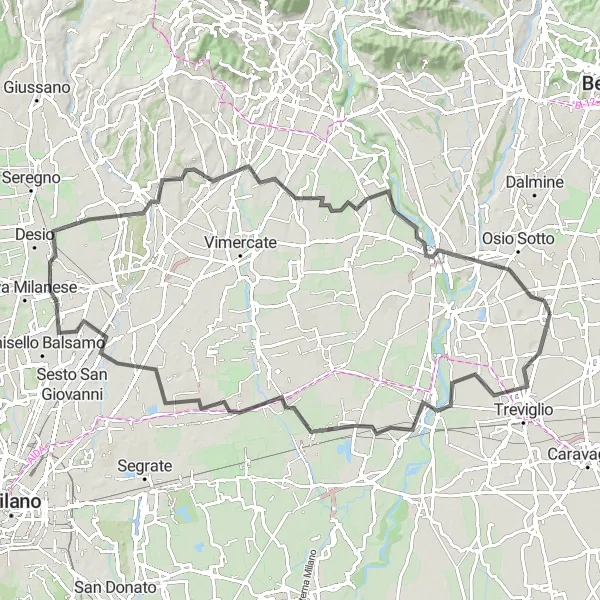Miniaturní mapa "Cyklistická trasa kolem Arcene" inspirace pro cyklisty v oblasti Lombardia, Italy. Vytvořeno pomocí plánovače tras Tarmacs.app