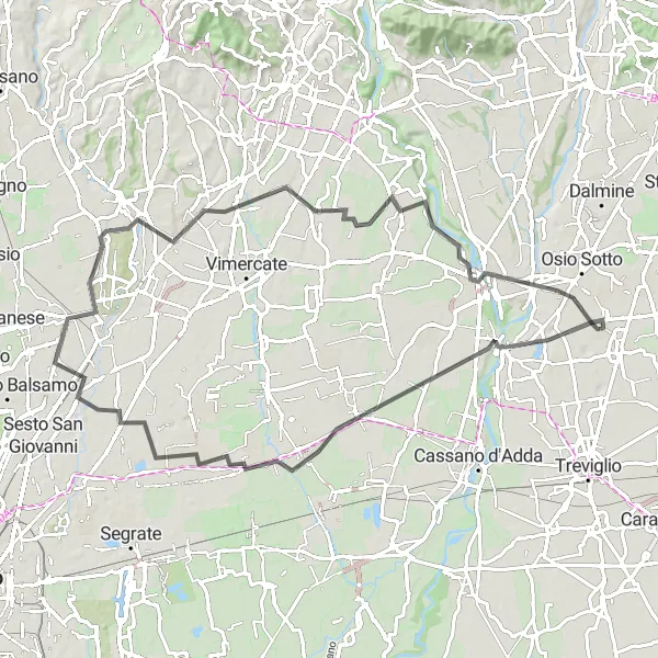 Mapa miniatúra "Cyklotrasa cez Lombardiu" cyklistická inšpirácia v Lombardia, Italy. Vygenerované cyklistickým plánovačom trás Tarmacs.app