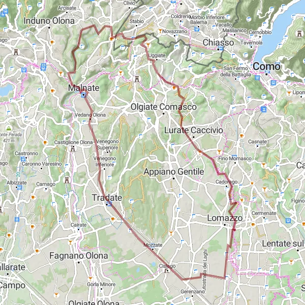 Miniatuurkaart van de fietsinspiratie "Colle di San Maffeo Graveltocht" in Lombardia, Italy. Gemaakt door de Tarmacs.app fietsrouteplanner