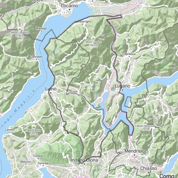 Miniatua del mapa de inspiración ciclista "Exploración de Luino y Lugano en Bicicleta" en Lombardia, Italy. Generado por Tarmacs.app planificador de rutas ciclistas