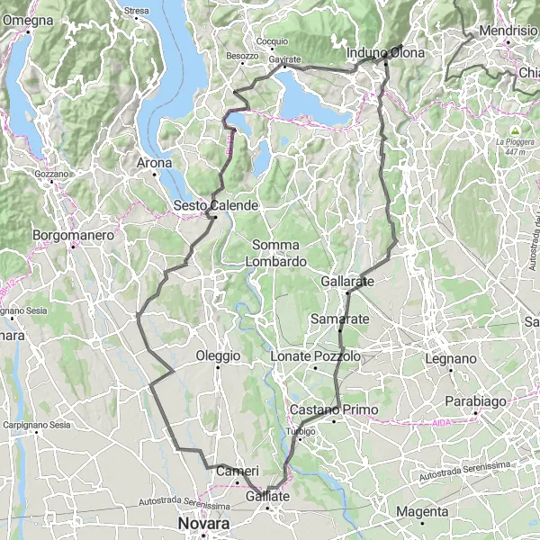 Map miniature of "Hills and Villages" cycling inspiration in Lombardia, Italy. Generated by Tarmacs.app cycling route planner