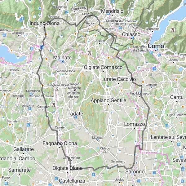 Miniatura mapy "Trasa szosowa do Ronago" - trasy rowerowej w Lombardia, Italy. Wygenerowane przez planer tras rowerowych Tarmacs.app