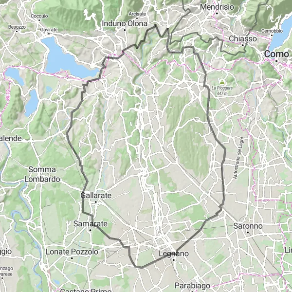 Karttaminiaatyyri "Arcisate - Monte Martino - Belmonte Road Cycling Route" pyöräilyinspiraatiosta alueella Lombardia, Italy. Luotu Tarmacs.app pyöräilyreittisuunnittelijalla