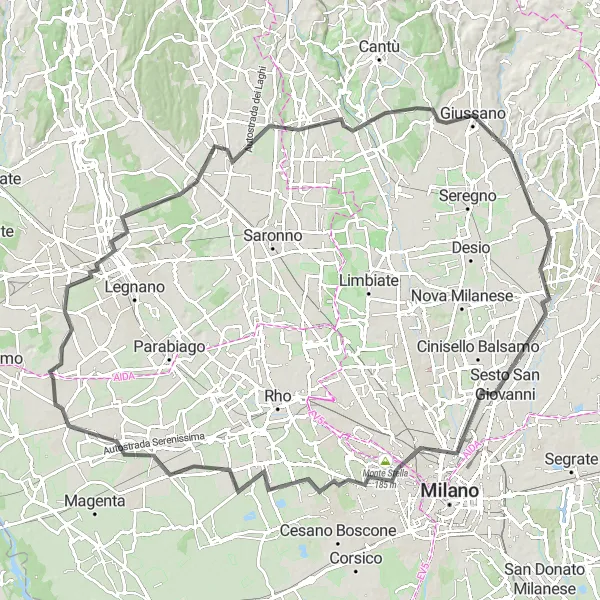 Mapa miniatúra "Panoráma Lombardia: Dairago-Inveruno kolo" cyklistická inšpirácia v Lombardia, Italy. Vygenerované cyklistickým plánovačom trás Tarmacs.app