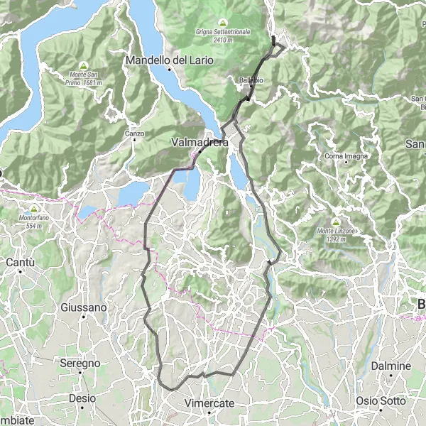 Map miniature of "Discovering Brianza" cycling inspiration in Lombardia, Italy. Generated by Tarmacs.app cycling route planner