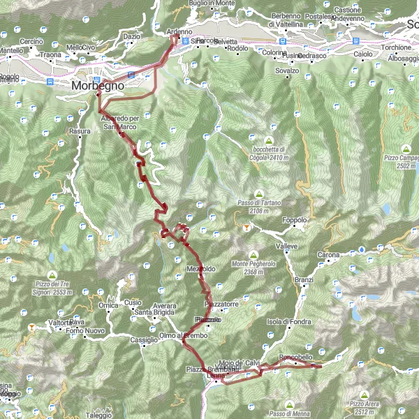 Miniature de la carte de l'inspiration cycliste "Gravel Adventure to Valnegra" dans la Lombardia, Italy. Générée par le planificateur d'itinéraire cycliste Tarmacs.app