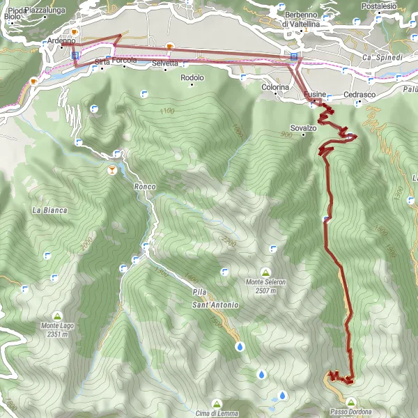 Karttaminiaatyyri "Berbenno di Valtellina - Passo Dordona - Colorina - Ardenno" pyöräilyinspiraatiosta alueella Lombardia, Italy. Luotu Tarmacs.app pyöräilyreittisuunnittelijalla