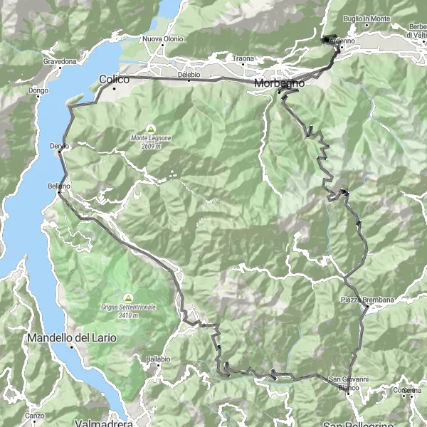 Karten-Miniaturansicht der Radinspiration "Die Bergstraßen von Ardenno" in Lombardia, Italy. Erstellt vom Tarmacs.app-Routenplaner für Radtouren