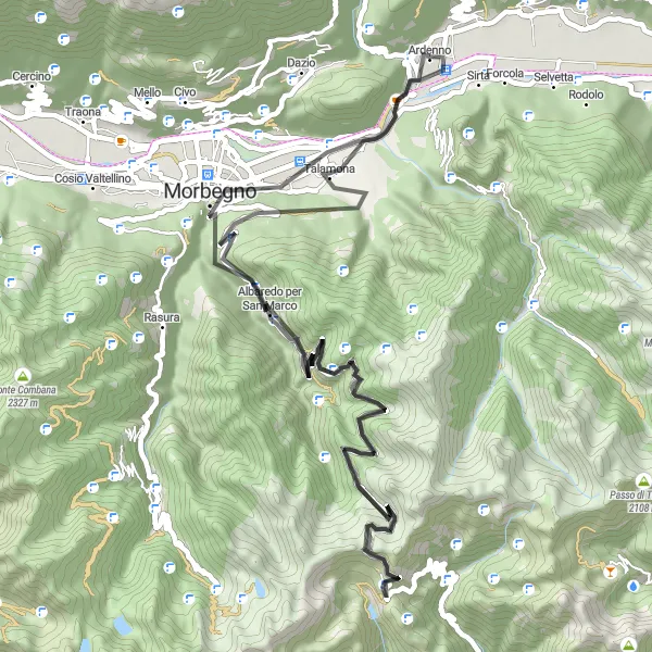 Map miniature of "The Culmine di Dazio Challenge" cycling inspiration in Lombardia, Italy. Generated by Tarmacs.app cycling route planner